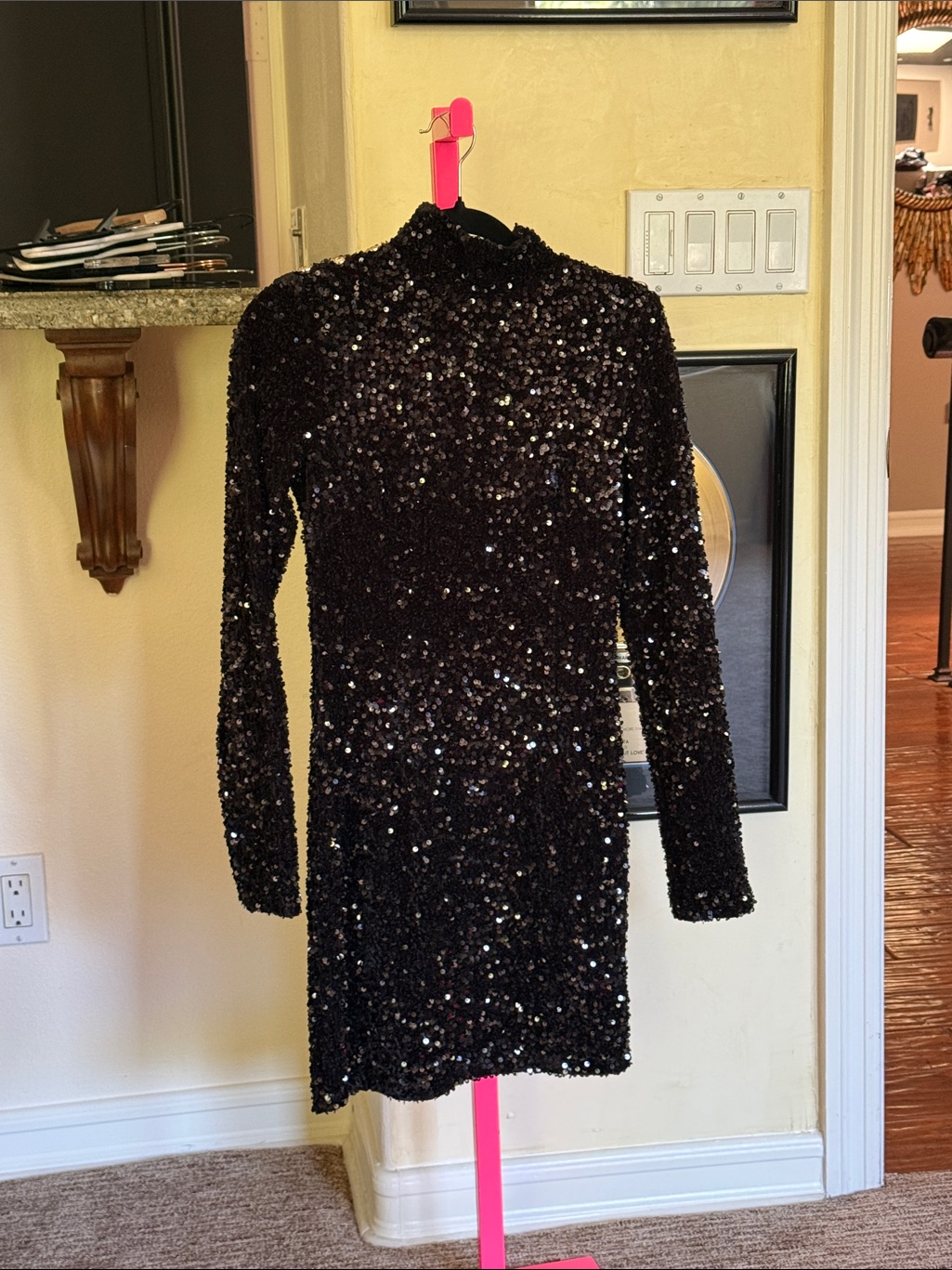 Black Sequin Long Sleeve Mini Dress Size 4